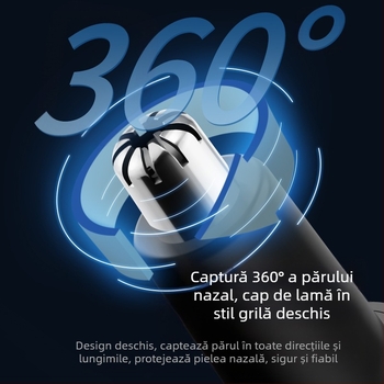 Schweiker trimmer nazal portabil electric – baterie încorporată 100–300 mAh, cap de tăiere detașabil și lavabil, corp ABS, încărcare