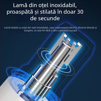 Schweiker trimmer nazal portabil electric – baterie încorporată 100–300 mAh, cap de tăiere detașabil și lavabil, corp ABS, încărcare