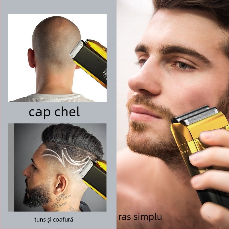 Aparat de ras electric cu afișaj LED, cap reciproc cu două lame, cap plutitor, baterie încorporată de 500–800 mAh, cap detașabil lavabil