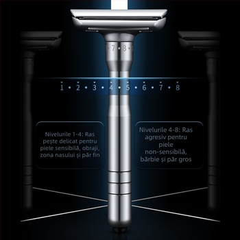 Aparat de ras manual Tide, lame din oțel inoxidabil, margine dublă, reglaj în 8 trepte, pachet cu 5 lame