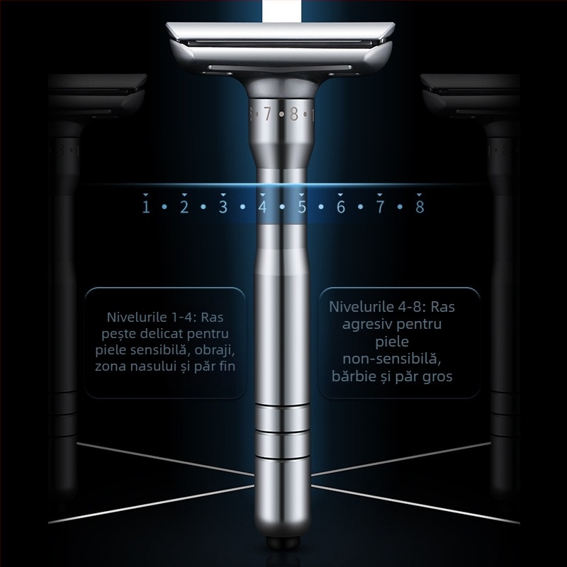 Aparat de ras manual Tide, lame din oțel inoxidabil, margine dublă, reglaj în 8 trepte, pachet cu 5 lame