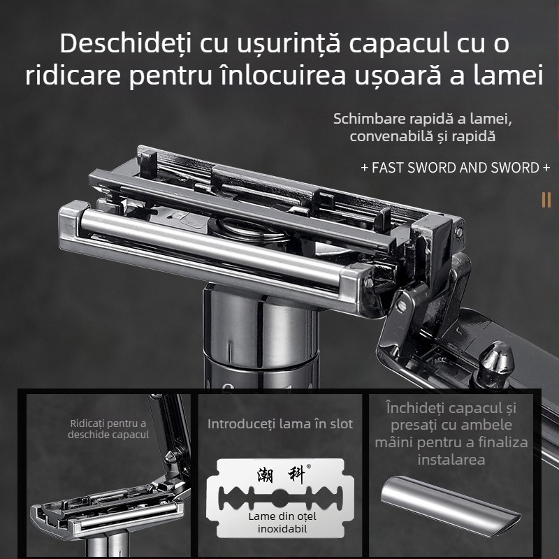 Chaoke aparat de ras manual pentru bărbați — anti-zgâriere, stil retro, lamă cu două fețe