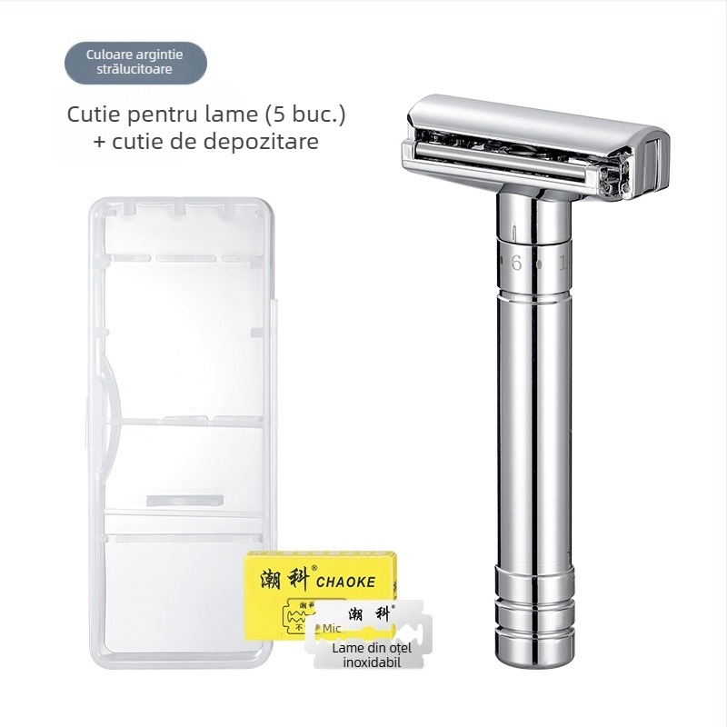Chaoke aparat de ras manual pentru bărbați — anti-zgâriere, stil retro, lamă cu două fețe