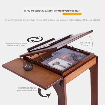 Masă laterală mobilă din bambus, în formă de C — Modernă și minimalistă, cadru din lemn, blat din lemn masiv, potrivită pentru living sau dormitor