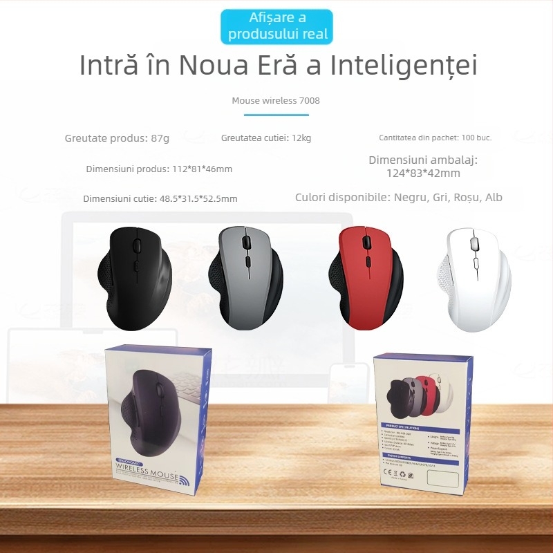 Mouse wireless ergonomic, 2400 DPI, 7 butoane, interfață USB, 2,4 GHz