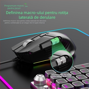 Mouse de gaming cu fir, DPI 12400, interfață USB, 10 butoane, rezoluție reglabilă în 6 trepte