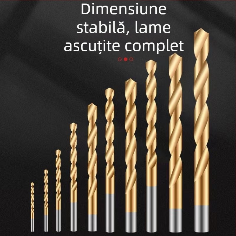 Set de 230 burghie cu acoperire titan, cu ax drept, pentru prelucrarea lemnului, în cutie din plastic