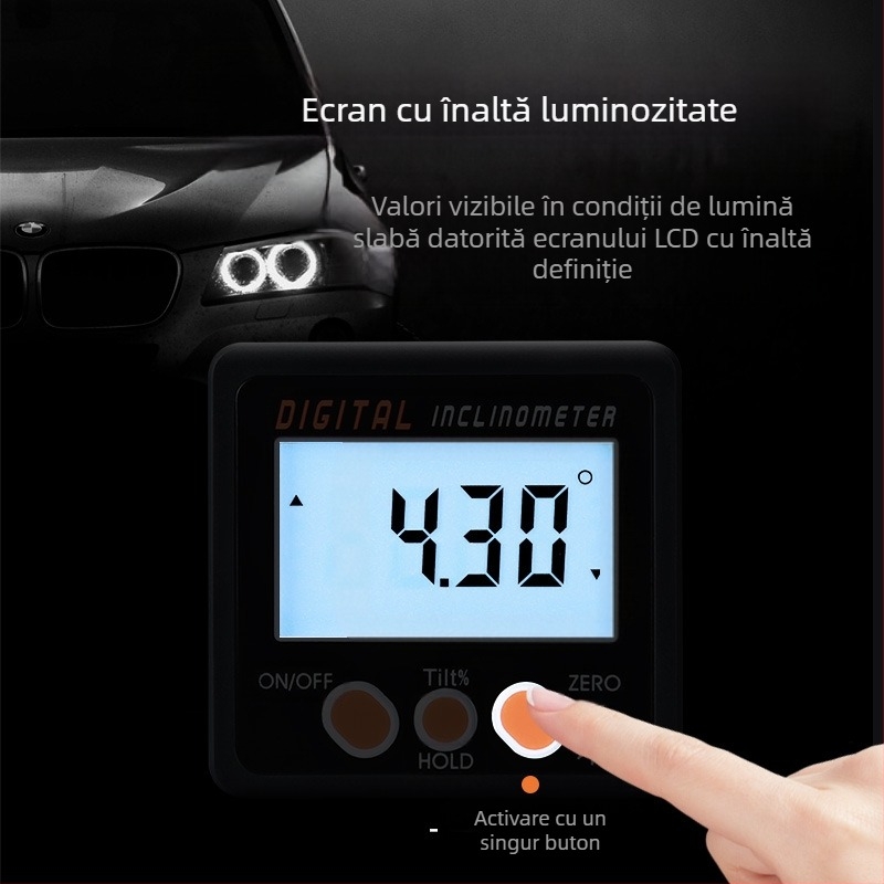 Inclinometru digital mini cu bază magnetică, interval 4×90°, precizie înaltă