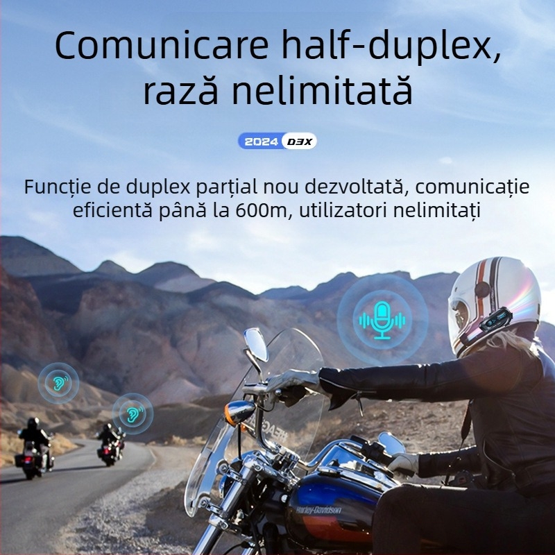 Set de headset Bluetooth pentru cască cu intercom, stereo, rezistent la apă • Bluetooth 5.3 • Distanță până la 15 m • 8+ ore baterie