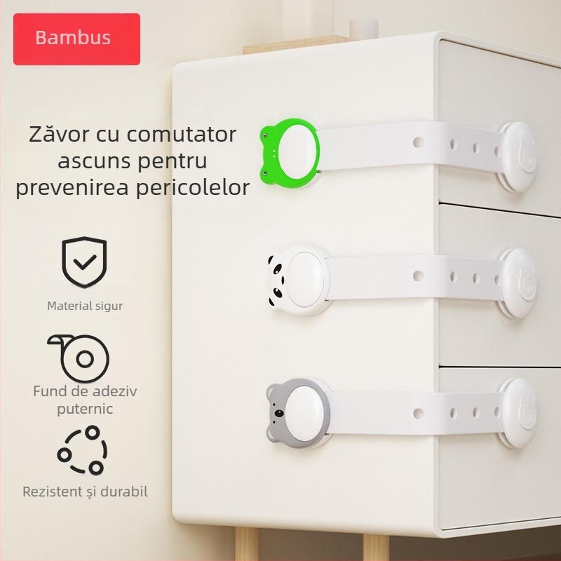 Bangbang Pig încuietoare de siguranță multifuncțională pentru copii, pentru sertare și uși de dulap, anti-prindere, protecție a ușii dulapului, set de 3, cod de bare 6955021809269