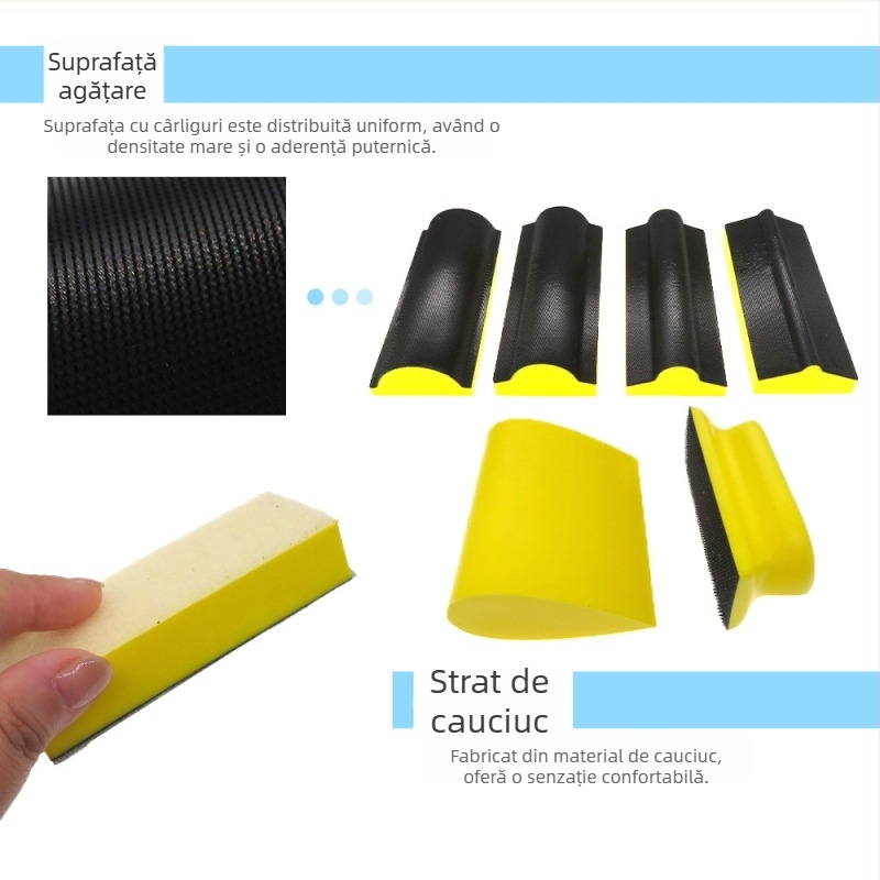 Disc de șlefuit manual cu Velcro, set de 16 bucăți, forme mixte, burete PU, abraziv șmirghel