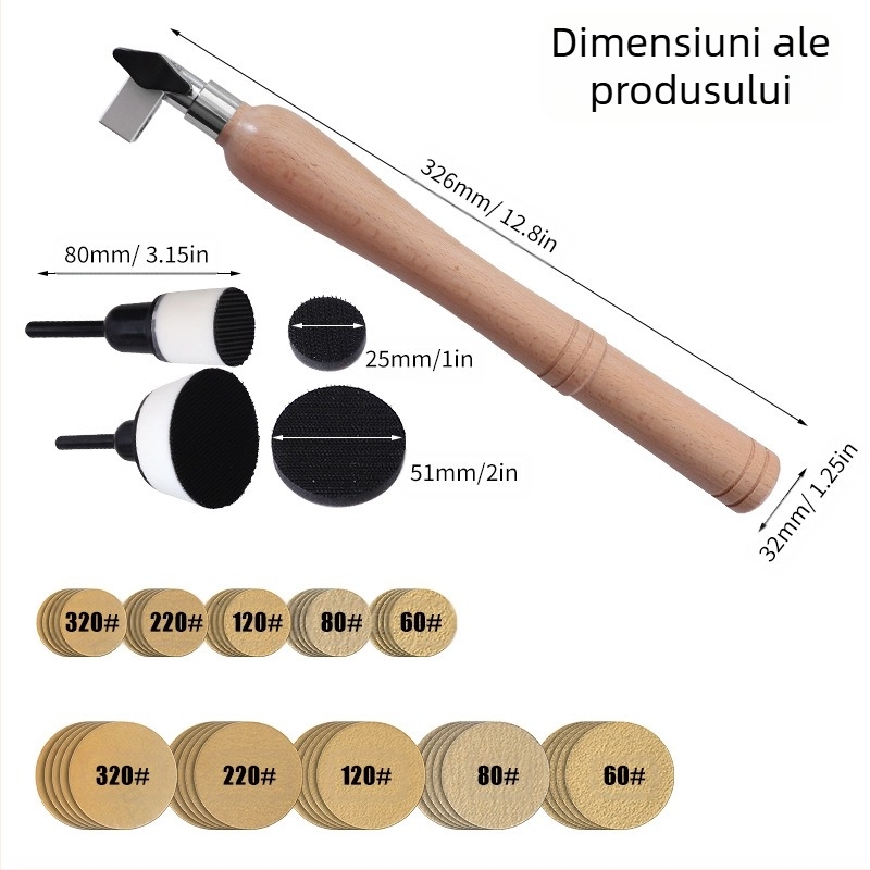 Set Bowl Sander de 55 de piese, cu mâner din Beech, pentru șlefuire și prelucrare a lemnului