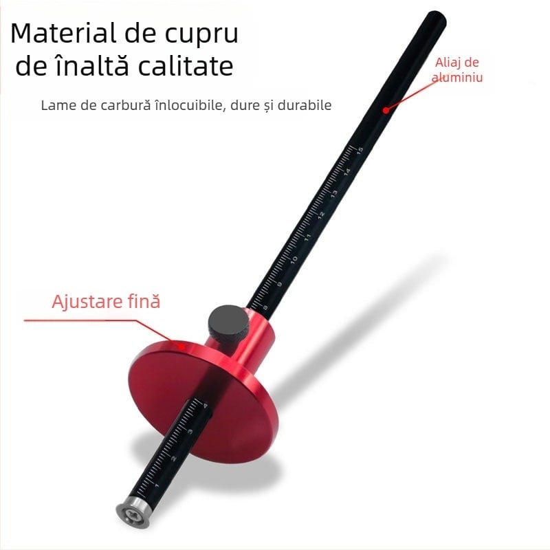 Scriber pentru tâmplărie european — lamă metrică și înci, marcator pentru șlem din lemn, precizie paralelă