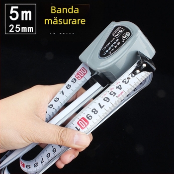 Bandă metrică din oțel, 5 m lungime, lățime bandă 23 mm, carcasă ABS, precizie generală