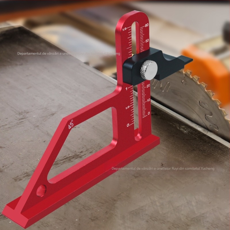 Măsurător de înălțime reglabil din aliaj de aluminiu pentru tâmplărie, dispozitiv multifuncțional pentru masă de ferăstrău și freză, marca Ruyi, model Reglare înălțime