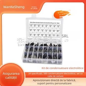 Kit cu cutie de clasificare pentru condensatori electroliți, 500 buc, 24 specificații, interval 0,1–1000 µF