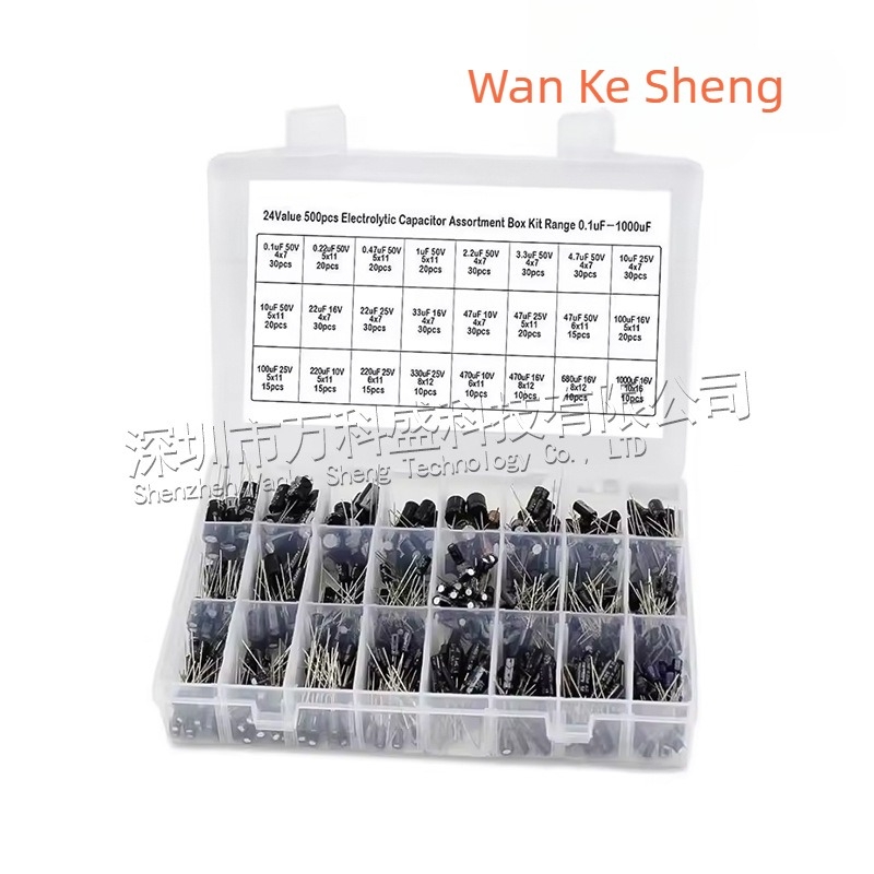 Kit cu cutie de clasificare pentru condensatori electroliți, 500 buc, 24 specificații, interval 0,1–1000 µF