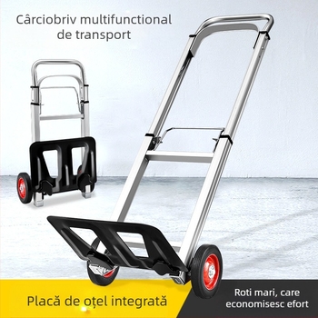 Cărucior pliabil pentru bagaje, din aluminiu ușor, capacitate de încărcare 90 kg, greutate 5 kg, portabil