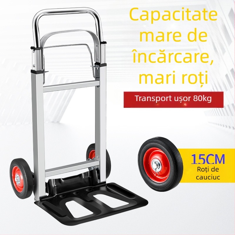 Cărucior pliabil pentru bagaje, din aluminiu ușor, capacitate de încărcare 90 kg, greutate 5 kg, portabil