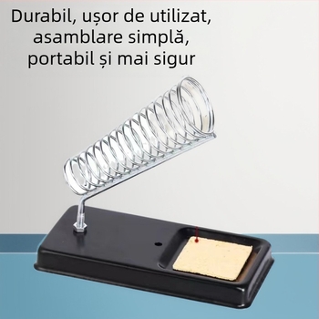 Suport tip A pentru fier de lipit, suport din oțel inoxidabil cu canal pentru burete, cadru fix; Material: oțel inoxidabil; Tensiune de intrare: 0-220V; Mod de operare: manual; Utilizare: sudură, reparații
