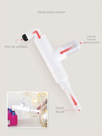Umplător multifuncțional cu paiete pentru baloane – dispozitiv transparent de umplere, construcție din plastic, potrivit pentru decoruri de nuntă