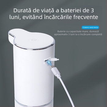 Dispenser automat de săpun spumant cu senzor, încărcare USB, ABS, 300 ml capacitate, trei niveluri de spumare