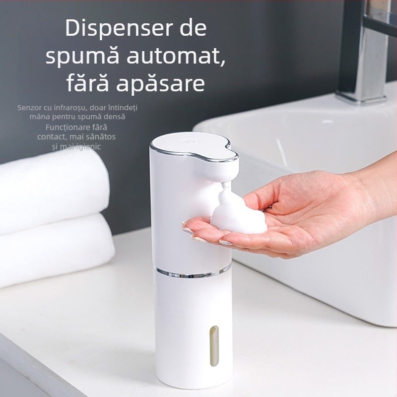 Dispenser automat de săpun spumant cu senzor, încărcare USB, ABS, 300 ml capacitate, trei niveluri de spumare