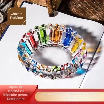 Scrumieră din sticlă de cristal gros, pictată manual cu dungi, decorativă, stil pastoral și simplu, marcă Flavinmci/Flaventz, origine Fengyang