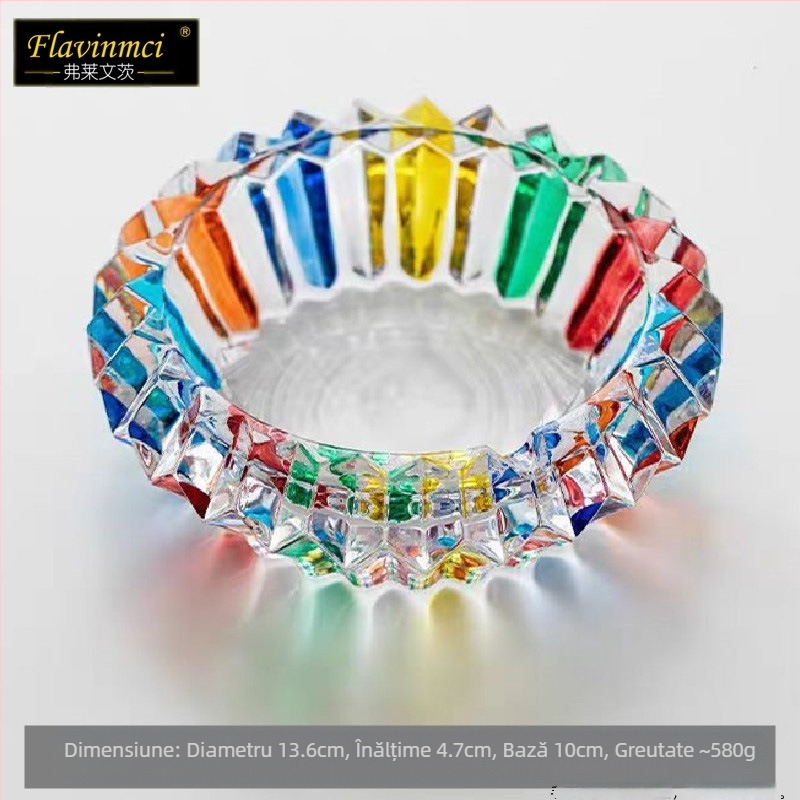 Scrumieră din sticlă de cristal gros, pictată manual cu dungi, decorativă, stil pastoral și simplu, marcă Flavinmci/Flaventz, origine Fengyang