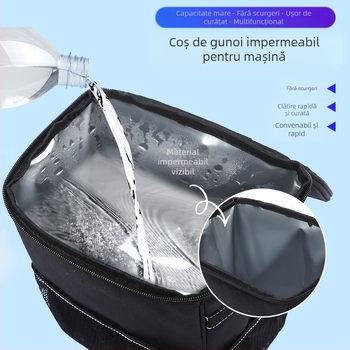 Coș de gunoi pliabil pentru mașină, husă de depozitare suspendată pe scaunul din spate, impermeabil, material 600D Oxford PVC, tip de montare prin suspensie, imprimare logo disponibil, personalizare