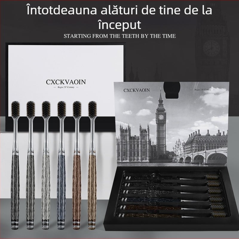 Periuță de dinți CXCKVAOIN cu perii moi pentru protecția gingiilor, set 6 buc., cutie cadou, model CXCK-03, manuală
