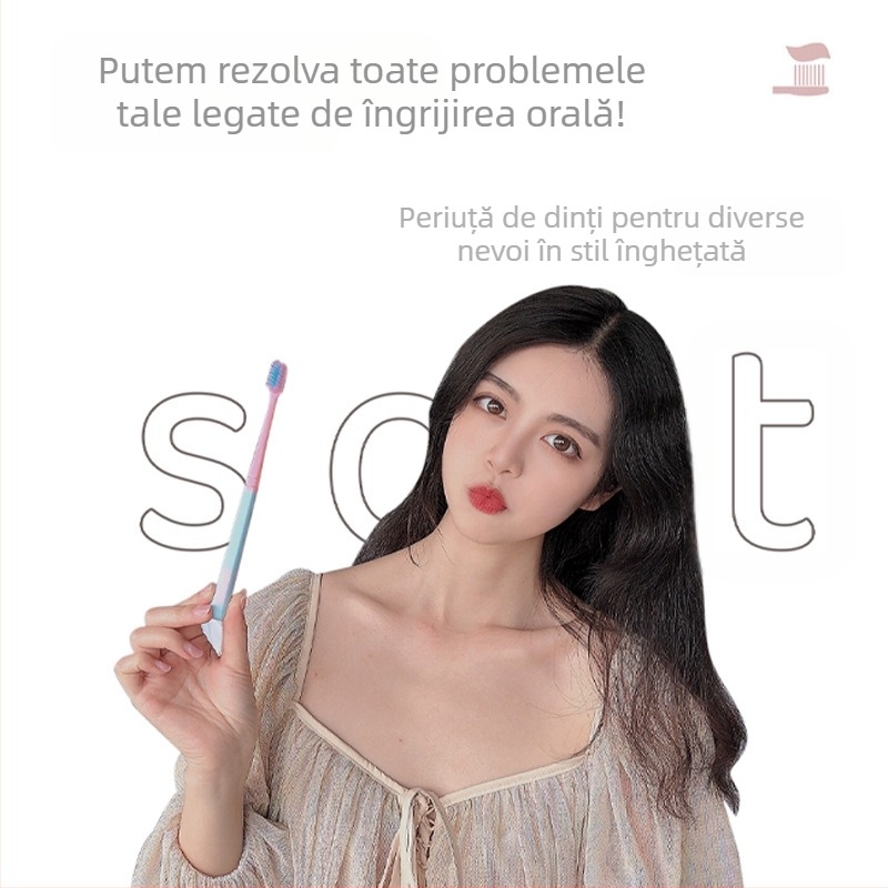 Periuță de dinți manuală, model 102, 8 bucăți pe cutie, pentru adulți, peri moi