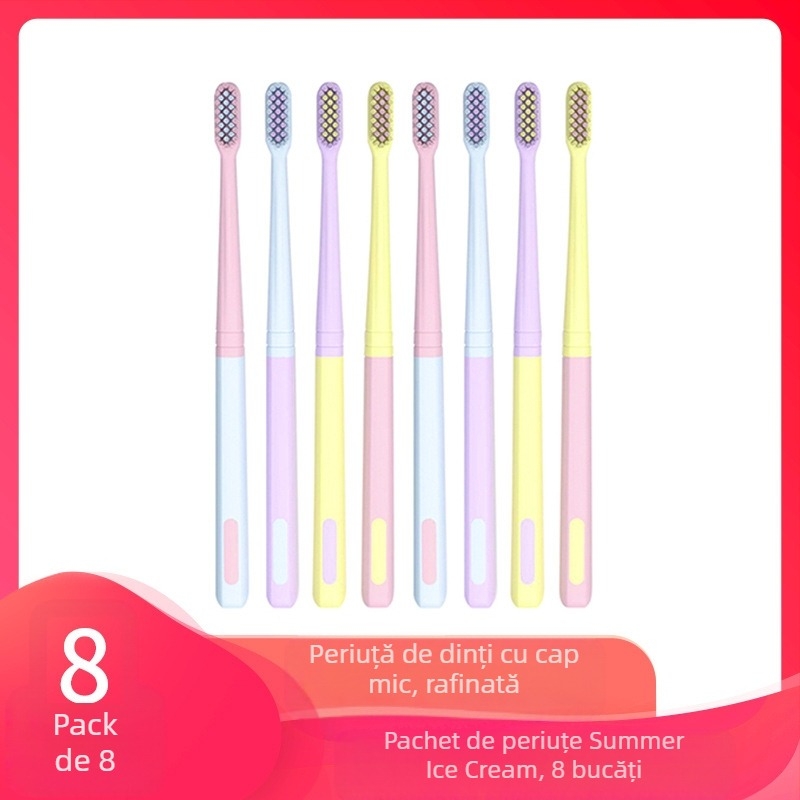 Periuță de dinți manuală, model 102, 8 bucăți pe cutie, pentru adulți, peri moi