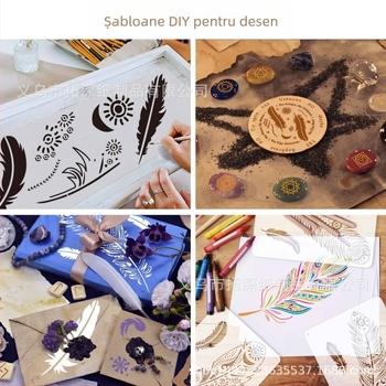 Șablon pentru pictură murală cu design mandala de pene, decupat - Marcă Depth Extension - Material PET