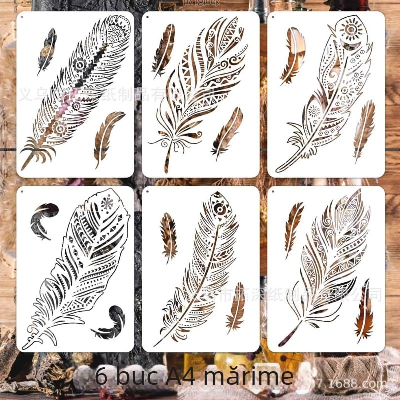 Șablon pentru pictură murală cu design mandala de pene, decupat - Marcă Depth Extension - Material PET