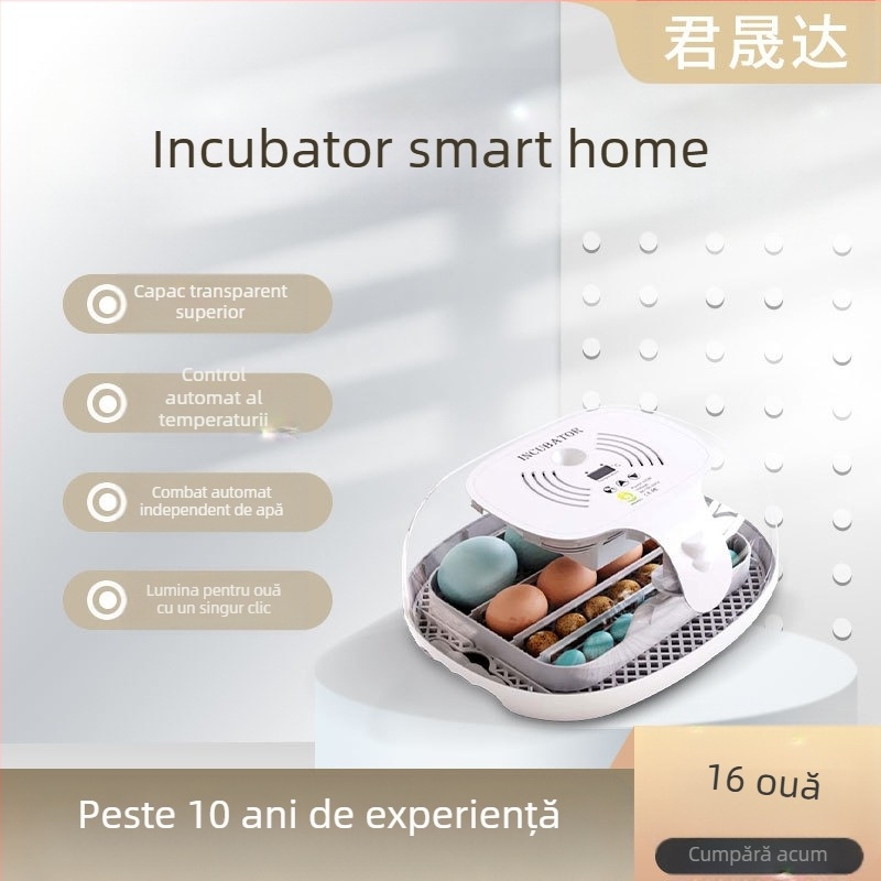 Incubator pentru ouă de găini, capacitate 16 ouă, capac transparent, inspecție încorporată a ouălor, ecloziune silențioasă