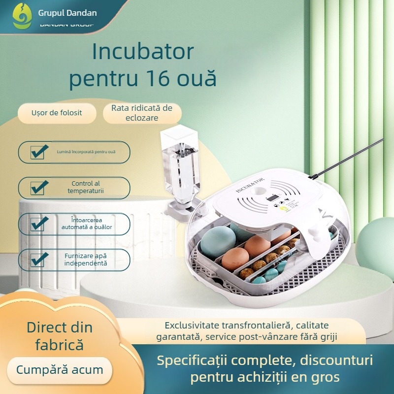 Incubator pentru ouă de găini, capacitate 16 ouă, capac transparent, inspecție încorporată a ouălor, ecloziune silențioasă