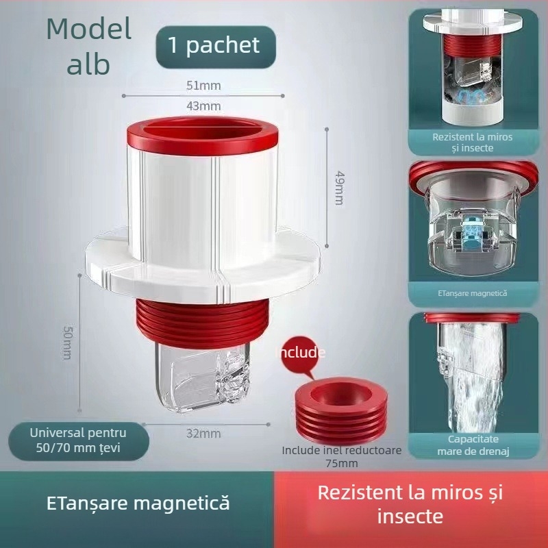 Dop de etanșare pentru canalizație antimiros - ABS, model LH wall-row deodorant plug, tip trageri, design modern minimalist