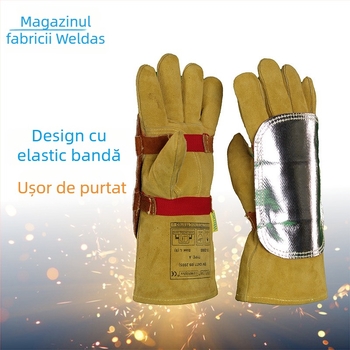 Mănuși de protecție pentru sudură cu scut de mână – folie de aluminiu, căptușeală din piele, rezistență la temperaturi înalte, izolație, sudură