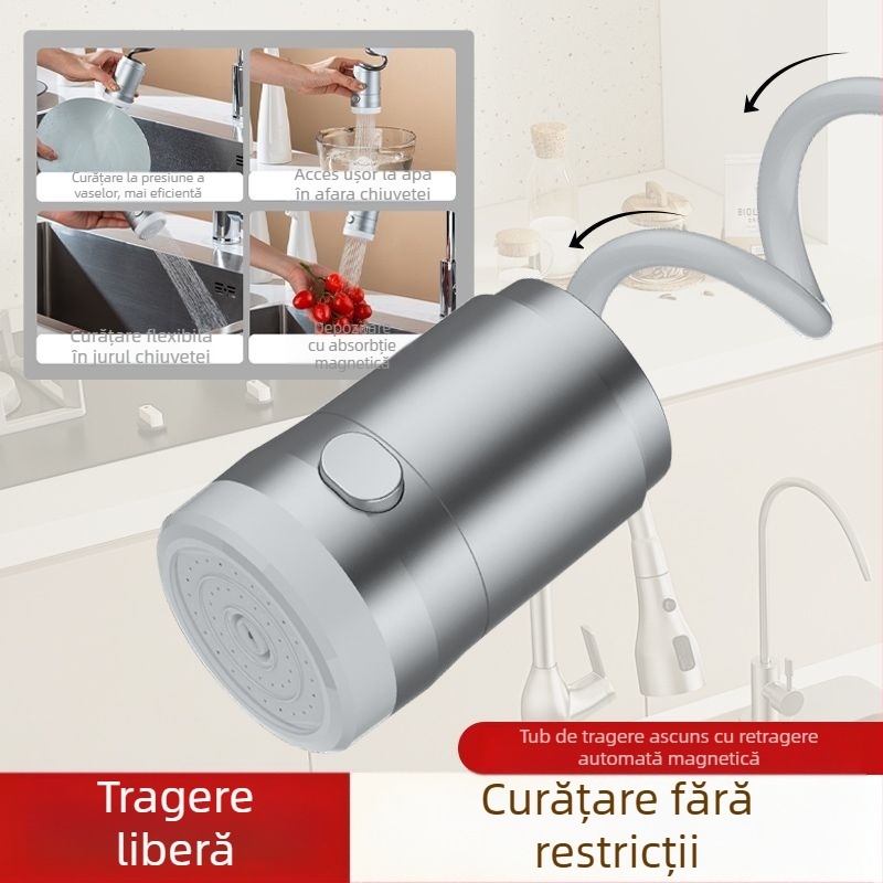 Robinet de bucătărie cu furtun retractabil, model CLDD2YS, material oțel inoxidabil + ABS, control cu un singur mâner, presiune nominală 10, temperatură de lucru 85°C