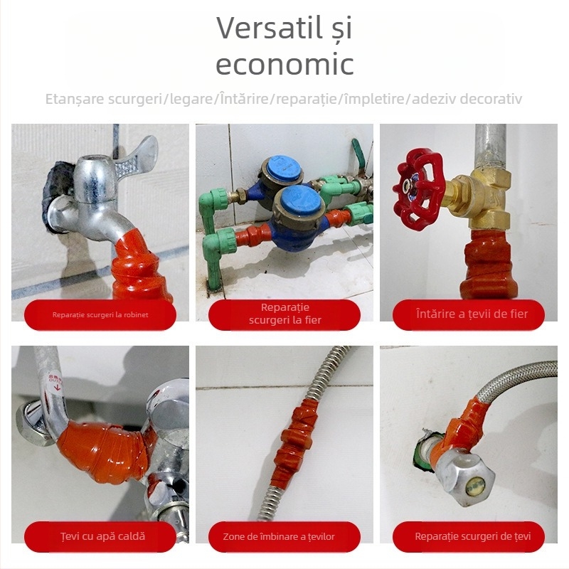 Bandă din silicon auto-fuzibilă pentru reparații conducte de apă, 1 mm grosime, bază din silicon, rezistență la temperatură 260°C pe termen scurt / 200°C pe termen lung