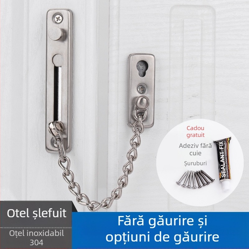 Încuietoare cu lanț pentru ușă, cu două puncte, din oțel inoxidabil, Top Valley, stil modern