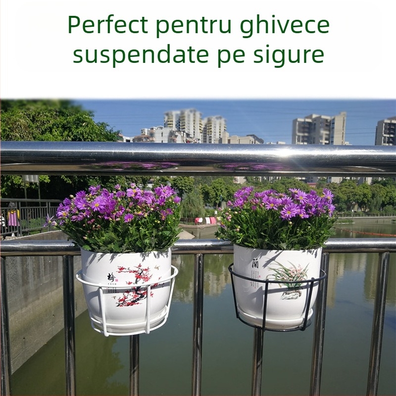 Raft metal balcon pentru plante, tip atârnat, un singur nivel, model Round Series, stil simplu și modern, combinabil