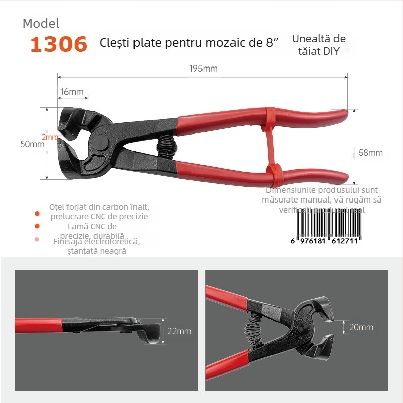 Mejialong Pince pentru plăci și sticlă cu gură rotundă și roată dublă, instrument de tăiere mozaic, oțel de înaltă carbon, 0,23 kg