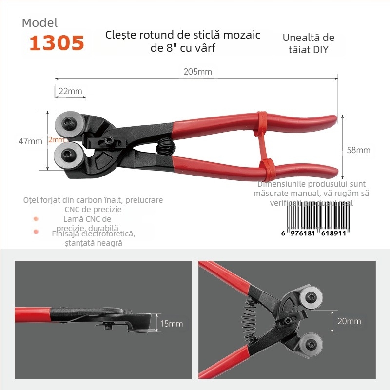 Mejialong Pince pentru plăci și sticlă cu gură rotundă și roată dublă, instrument de tăiere mozaic, oțel de înaltă carbon, 0,23 kg