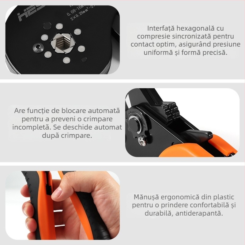 Clește sertizor pentru terminale tubulare HESO HSC816-6A, 0,08–16 mm, înaltă precizie VE terminal