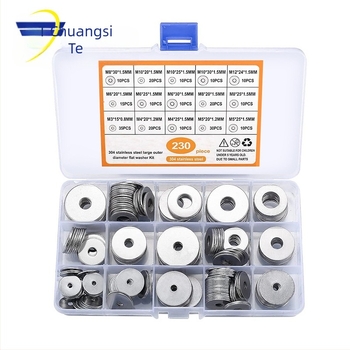 Șaibe plane din oțel inoxidabil 304, ambalate în cutie, 230 bucăți, standard GB97/DIN125, Clasa A.