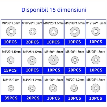 Șaibe plane din oțel inoxidabil 304, ambalate în cutie, 230 bucăți, standard GB97/DIN125, Clasa A.
