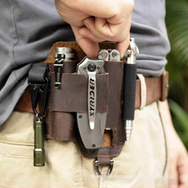 Geantă talie din piele EDC – tactică pentru activități în aer liber; piele naturală, prim strat din piele de vită, rezistentă la uzură, antifurt, rezistentă la șocuri; unisex