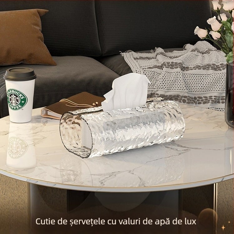 Cutie de șervețele cu model valuri de apă – Plastic, rezistent la apă, pentru șervețele trase, stil Light Luxury, Model 1